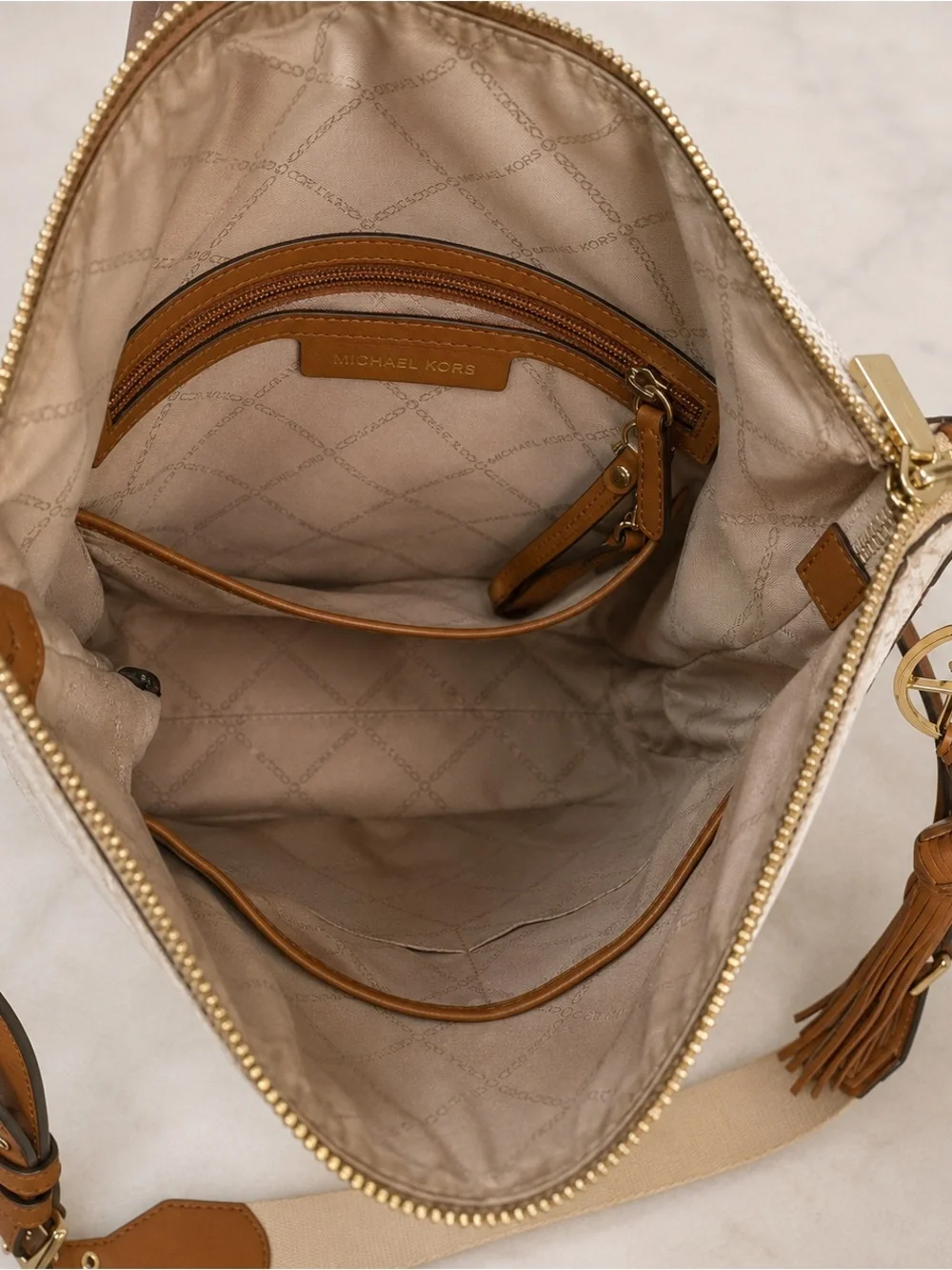 Michael Kors Brooke Medium Bucket Bag Vanilla MK Signature Leather Crossbody